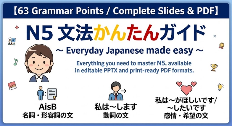 『【JLPT N5】イラストで学ぶ日本語文法かんたんガイド』