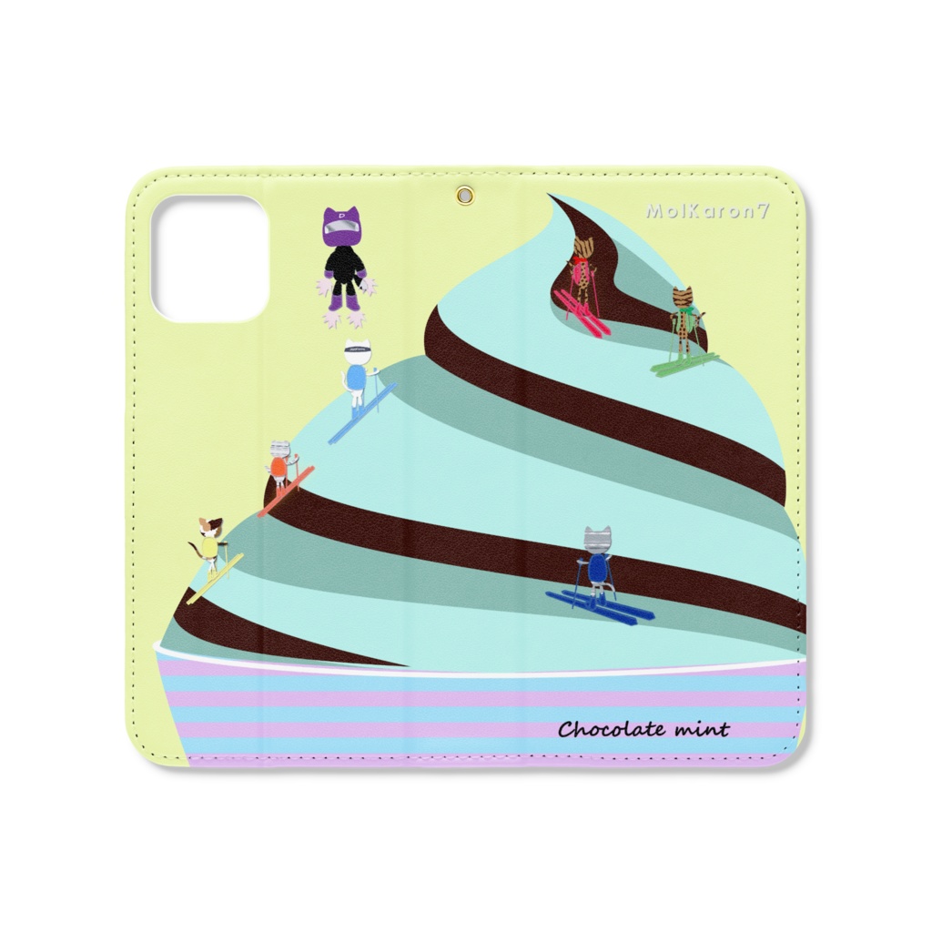 Molkaron7とチョコミント山 手帳型iphoneケース ベルトなし Molkaron Booth