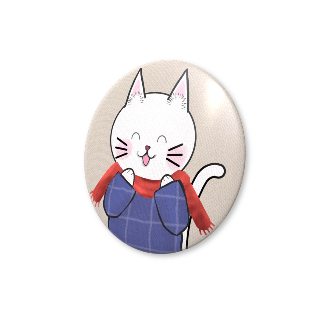 白猫ちゃんと赤いマフラー(缶バッジ)