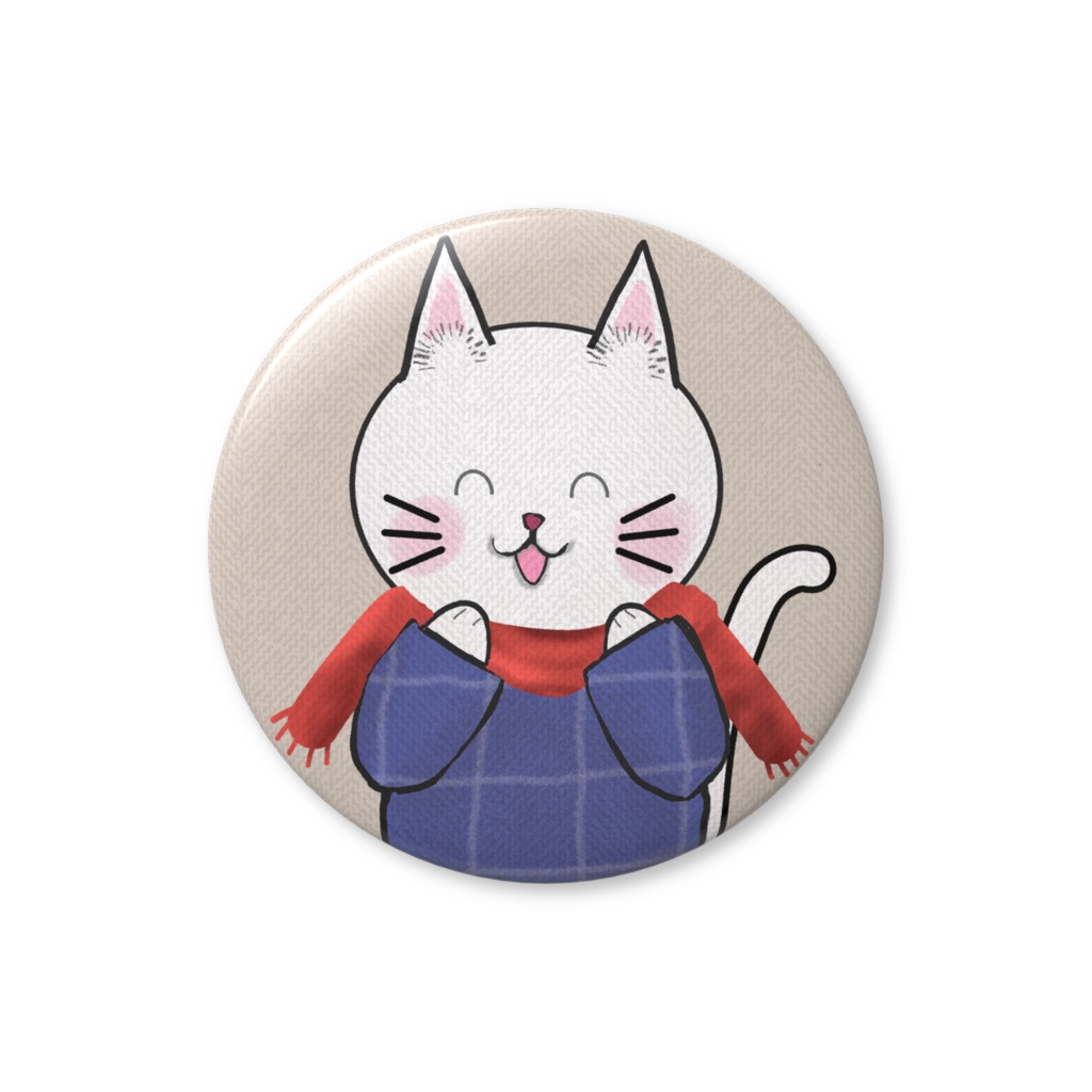 白猫ちゃんと赤いマフラー（缶バッジ）
