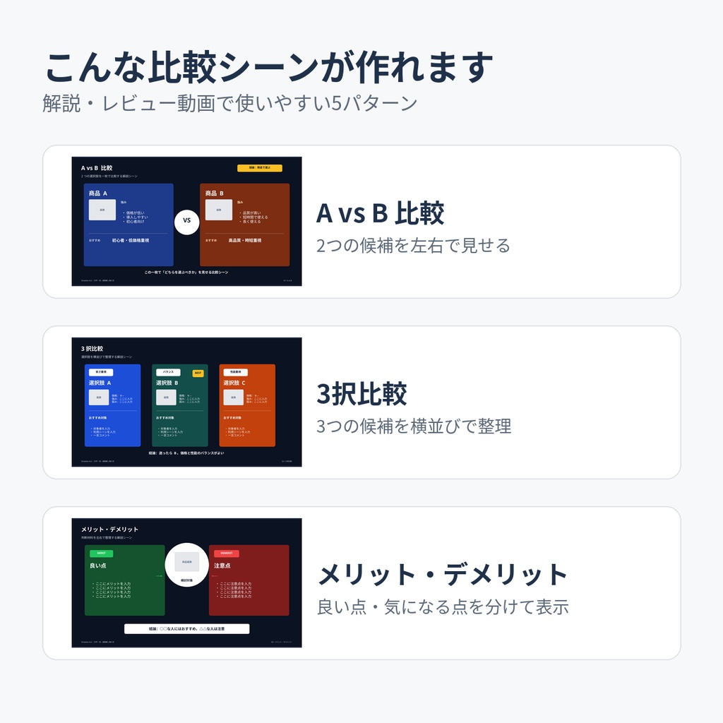YouTube解説動画用|比較シーン PowerPointテンプレート5種