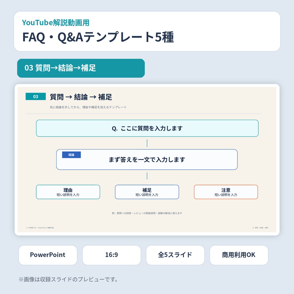 YouTube解説動画用|FAQ・Q&A PowerPointテンプレート5種