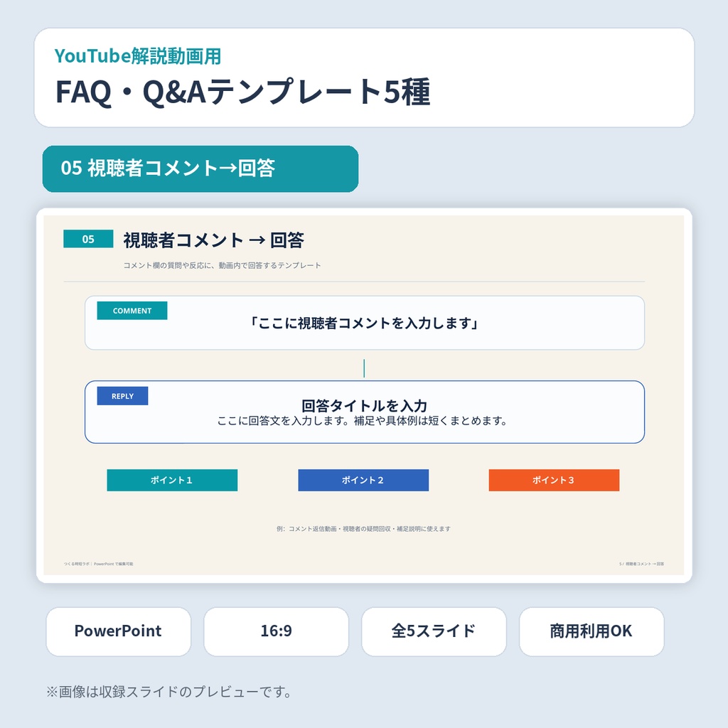 YouTube解説動画用|FAQ・Q&A PowerPointテンプレート5種
