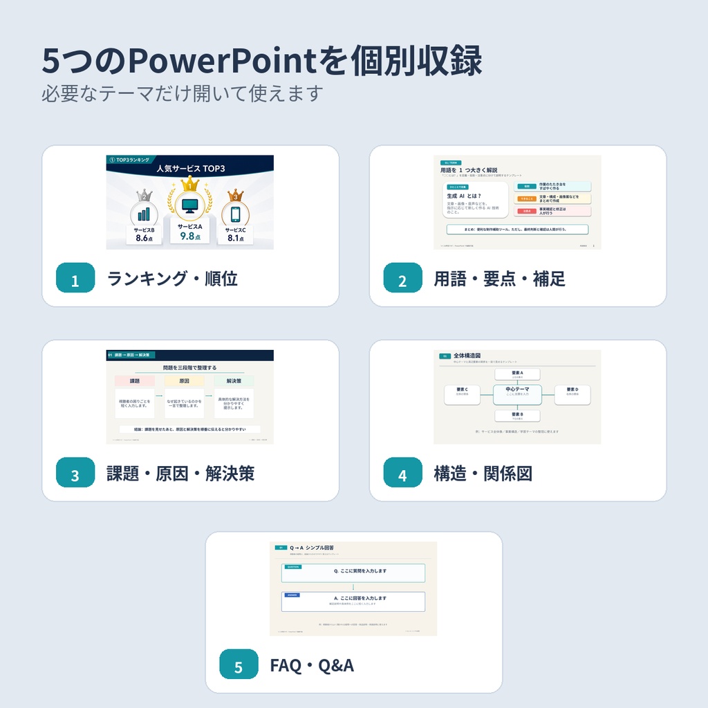 YouTube解説動画用|PowerPointテンプレート25種セット【第5〜9商品まとめ】