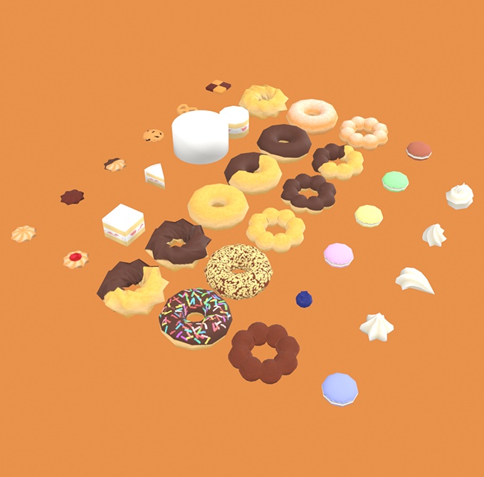 3D素材 スイーツパーツ01(ドーナツ,クッキー,生クリーム,マカロン,他)