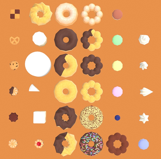 3D素材 スイーツパーツ01(ドーナツ,クッキー,生クリーム,マカロン,他)