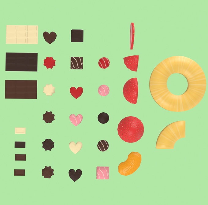 3D素材 スイーツパーツ02(チョコレート,フルーツ)