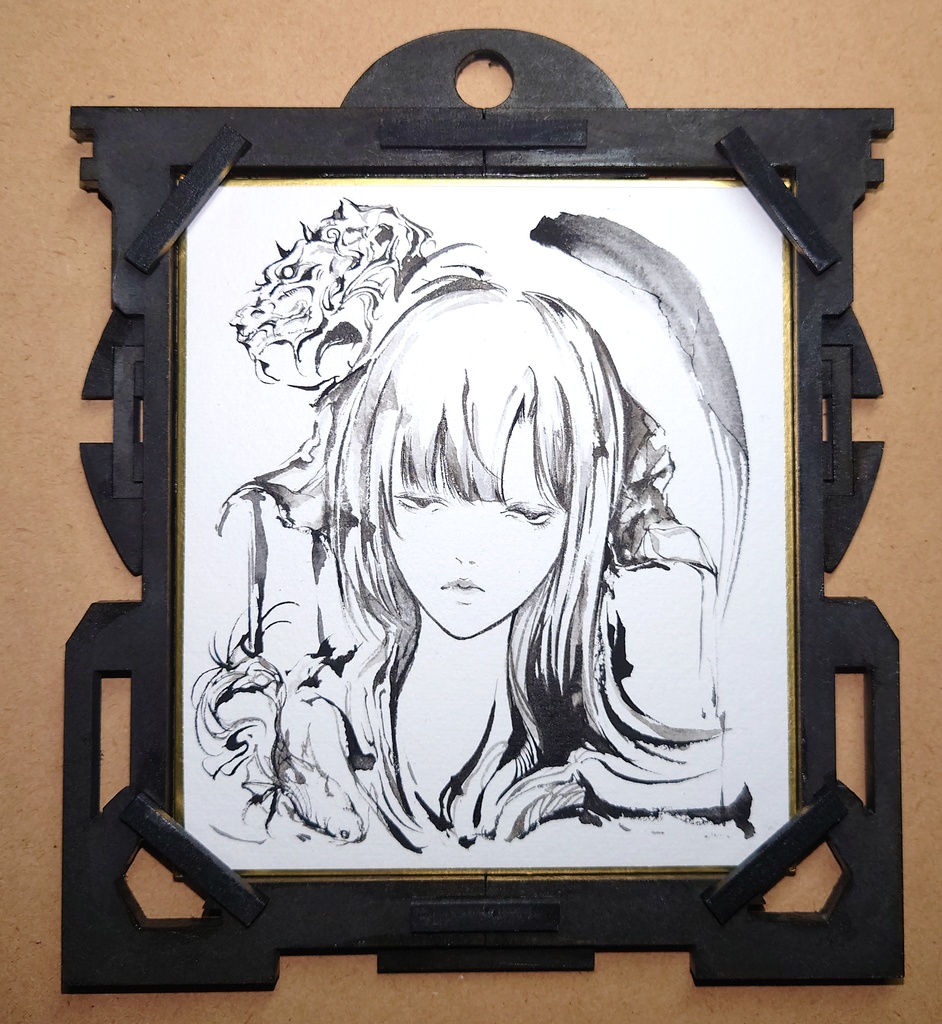 【自作額装】水墨色紙2 心 原画