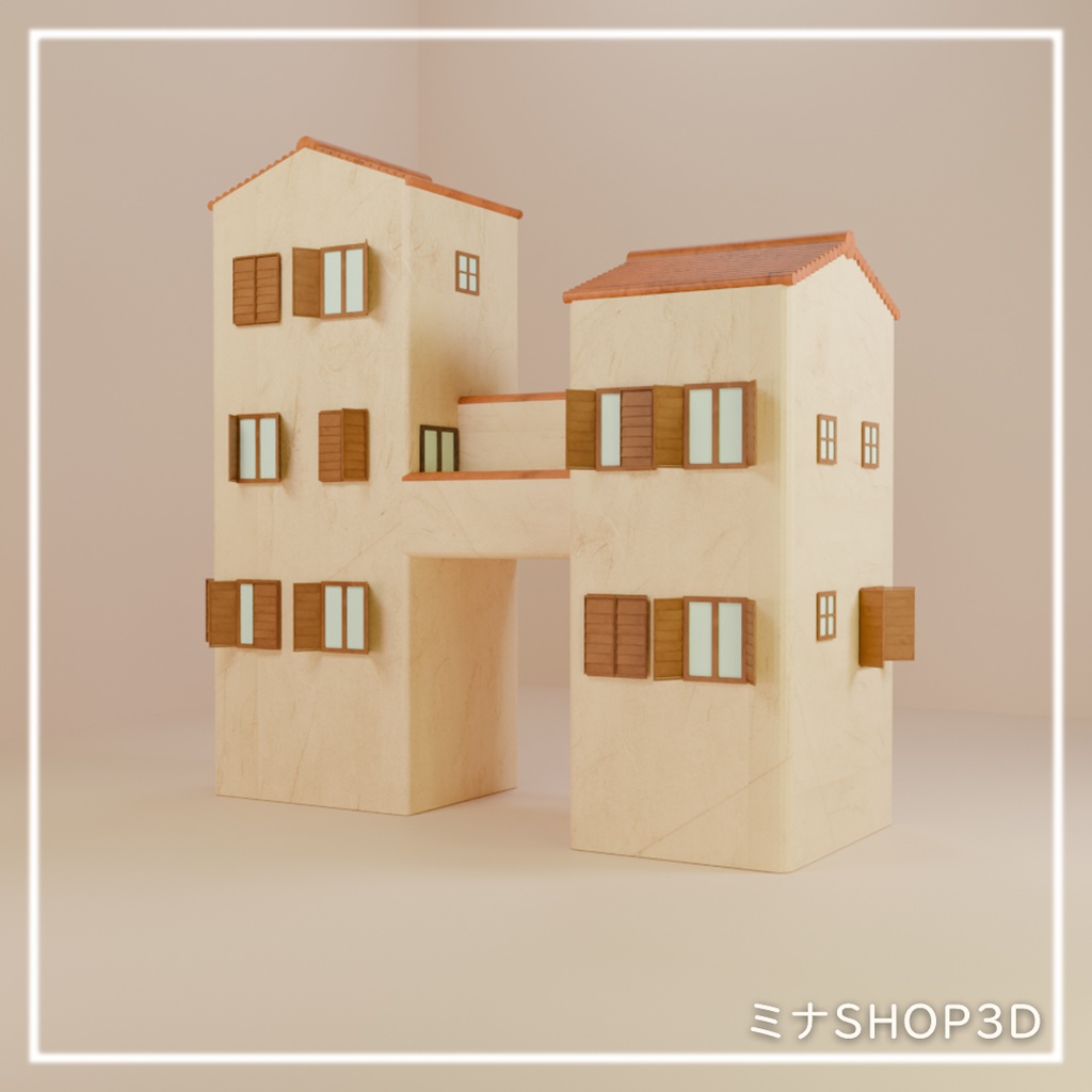 【3Dモデル】洋風のアパートっぽい建物（fbx）+ Blenderデータ