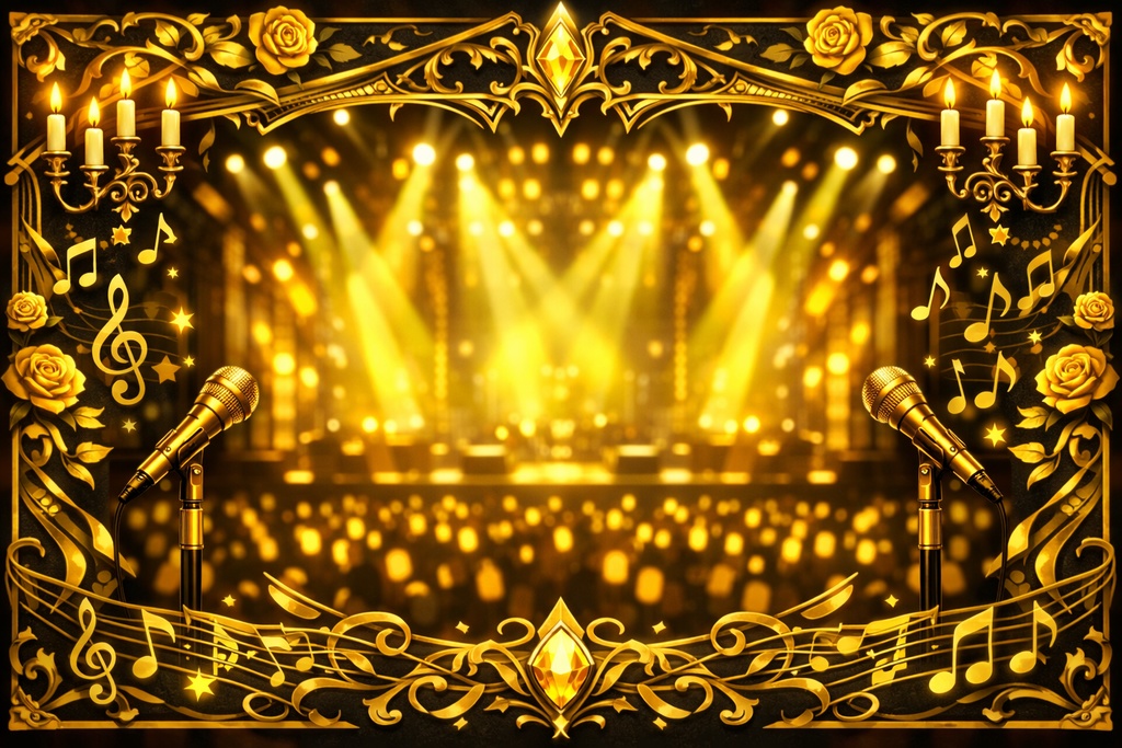 【配信用背景】ゴシック・ローズ：シャイニーゴールド（歌枠・雑談）