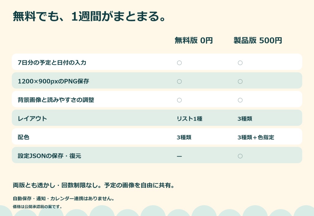 【無料版あり】週間予定画像メーカー|背景を変えて日常・配信の予定をPNGに【楽も】
