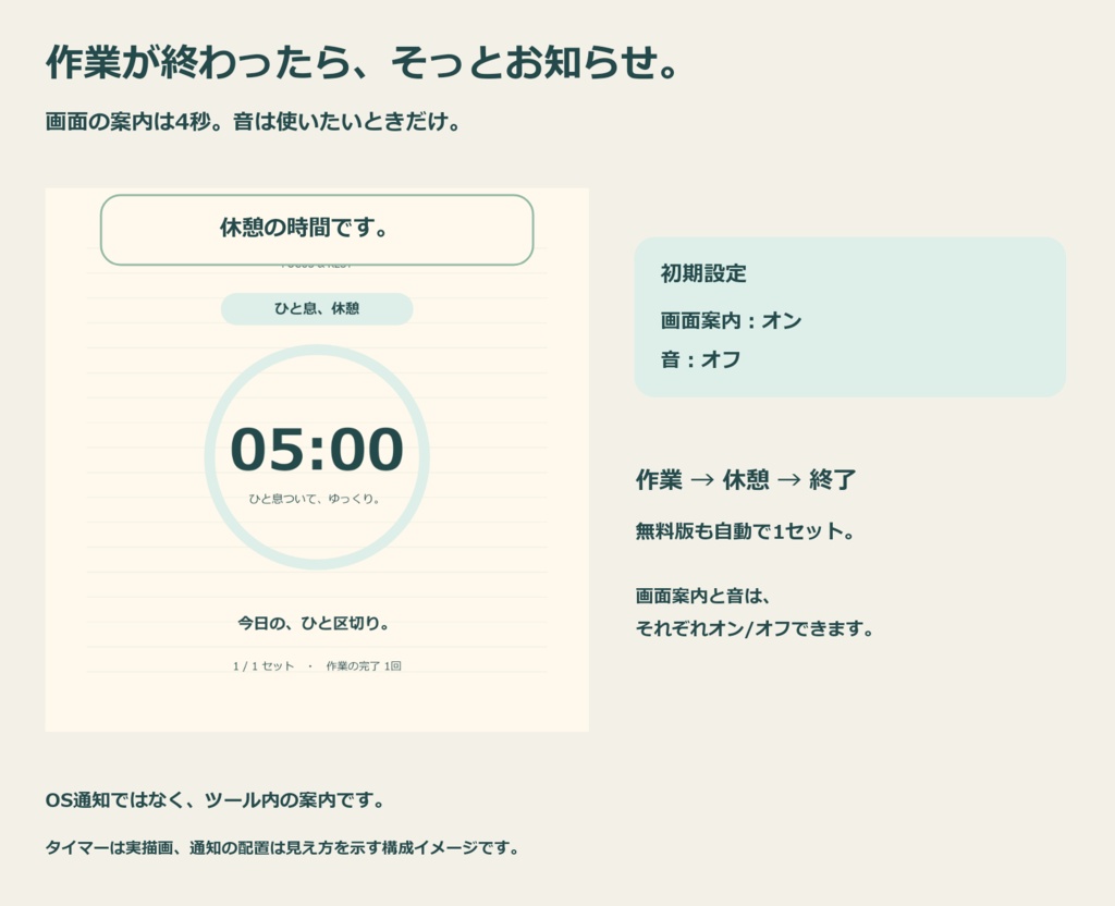 【無料版あり】作業と休憩タイマー|勉強・制作・作業配信のそばに【楽も】