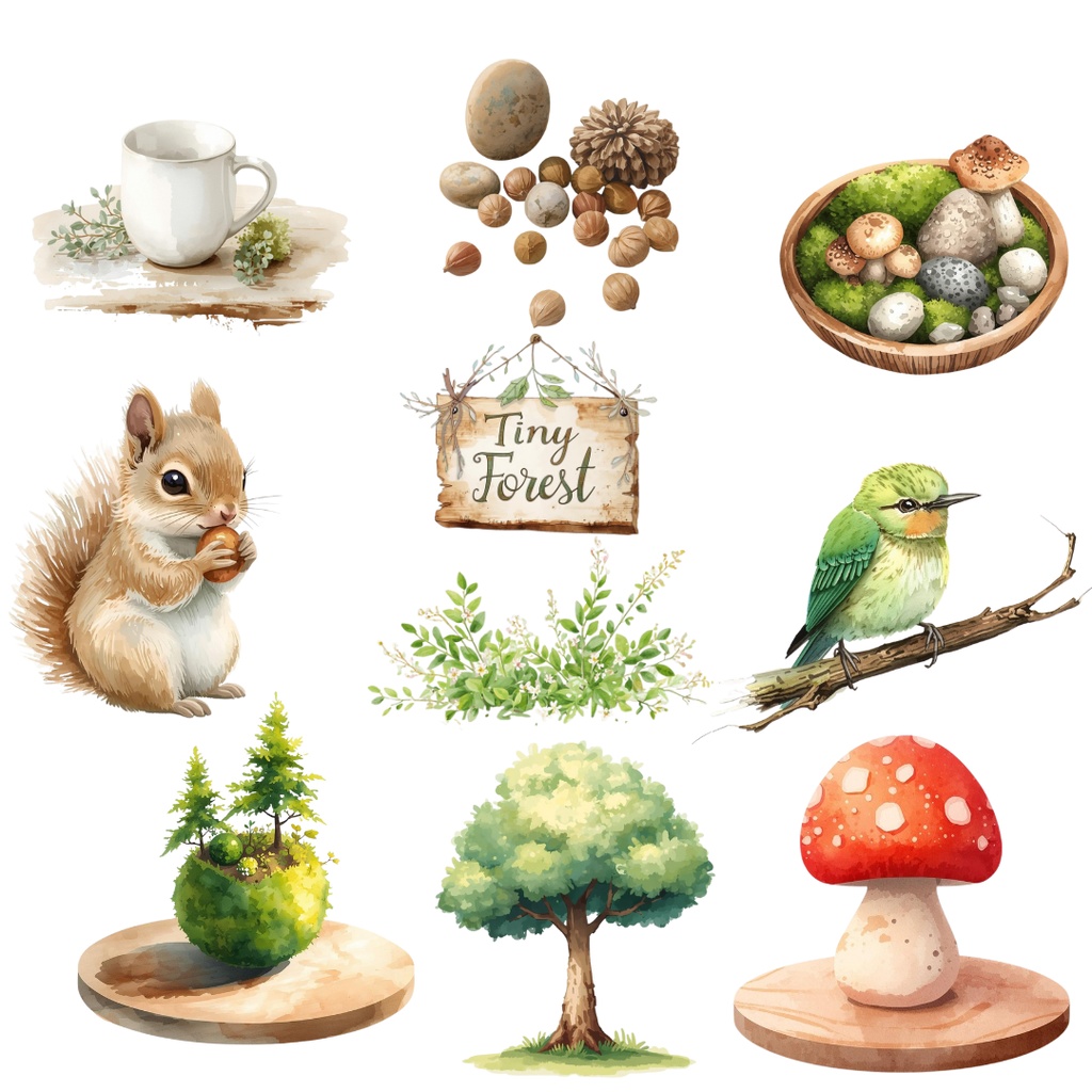 机の上の小さな森|ミニチュアクリップアートセット