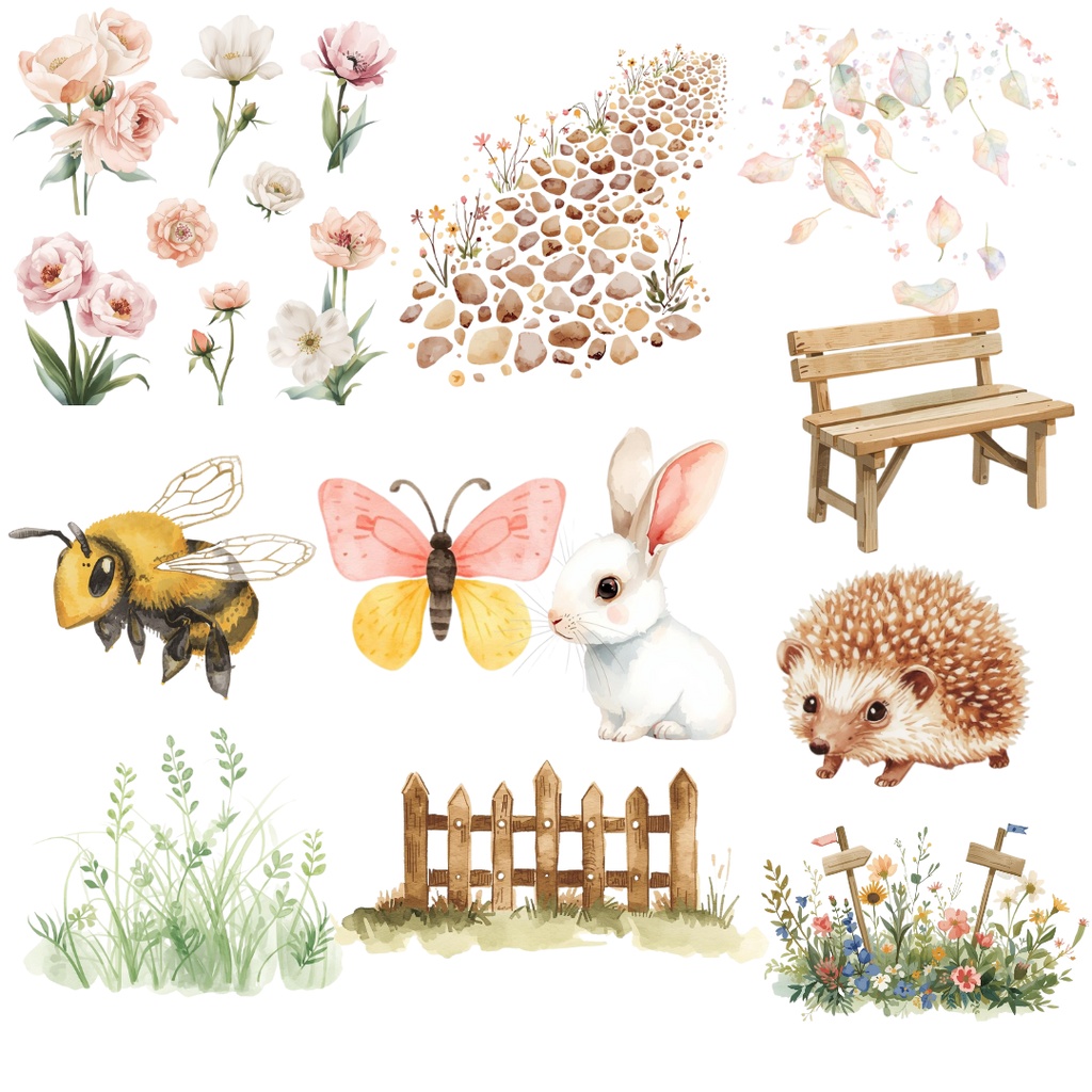 机の上の小さな花畑|ミニチュアクリップアートセット