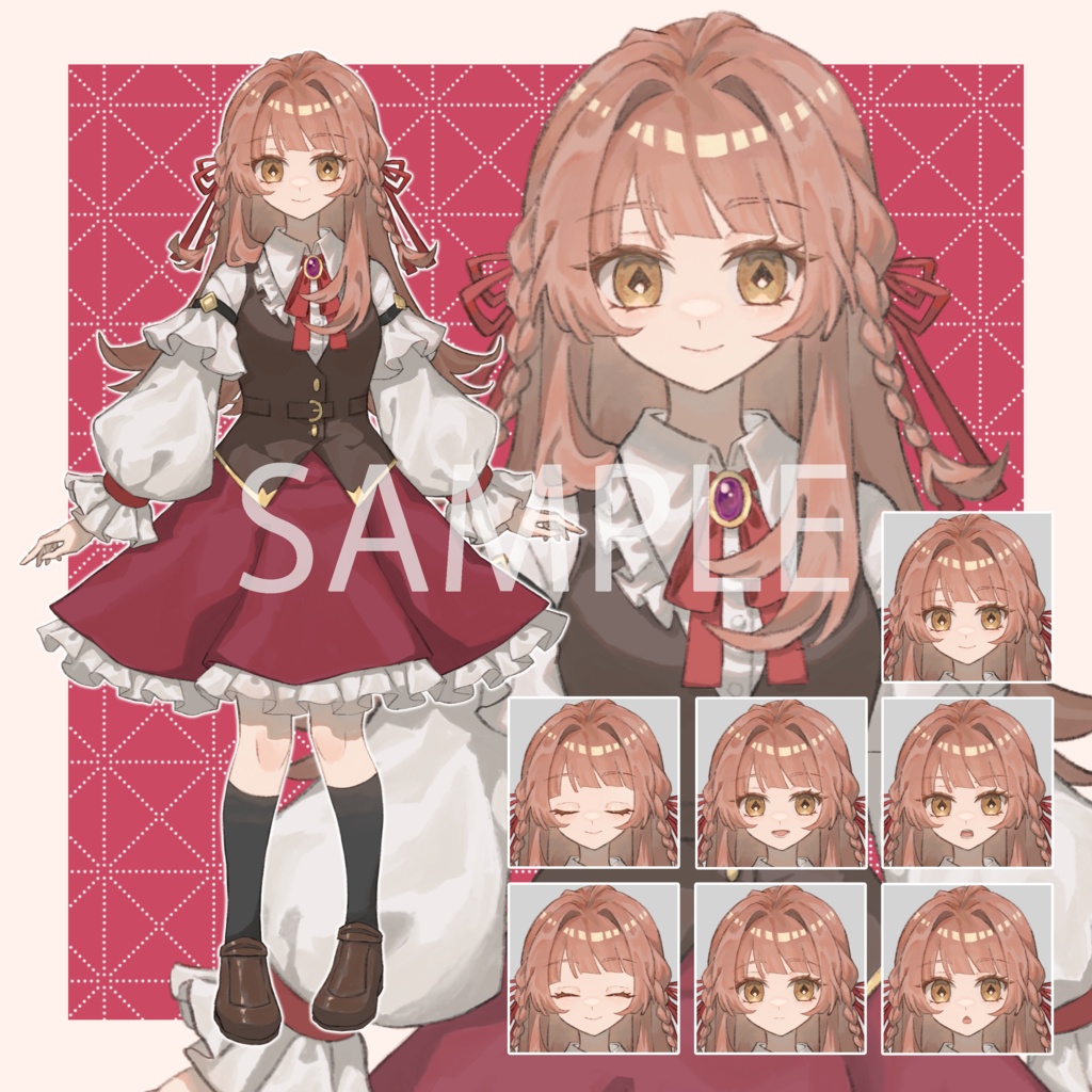 全身立ち絵素材　赤いスカートの女の子