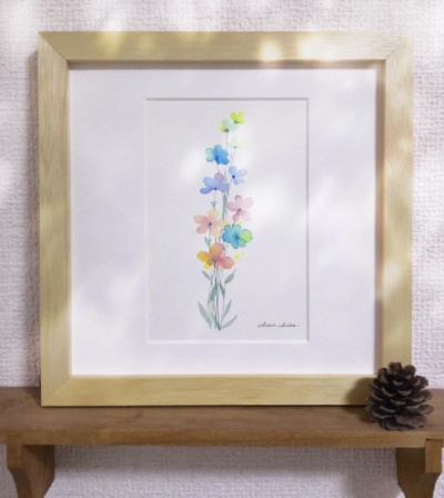 虹色の花-コスモス　透明水彩　小さな原画
