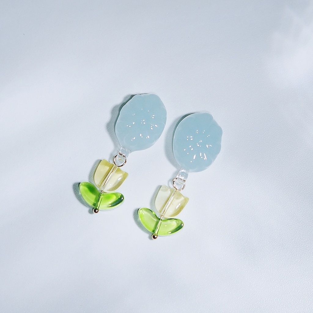tulip × drop pierce ~pastel blue ×yellow~ 【イヤリング変更可】