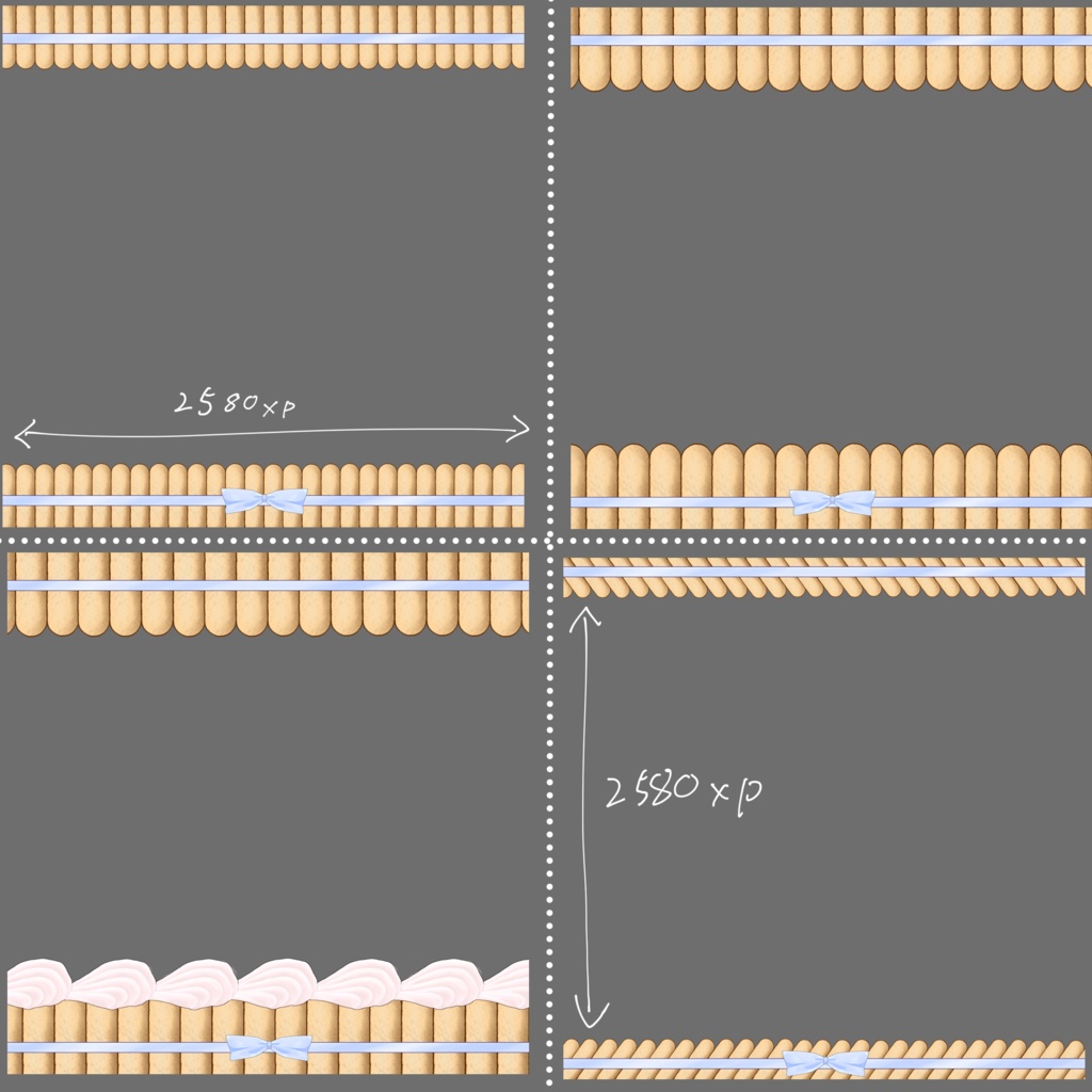 商用可◆ビスキュイ生地のケーキ風フレーム素材12個+イラストパーツセット