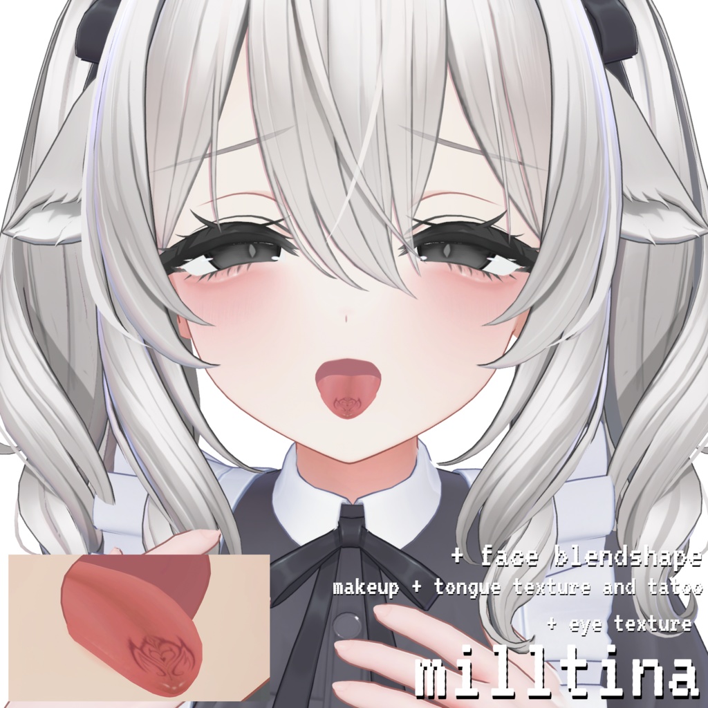 ［ミルティナ］ milltina  makeup + tongue tex and tatoo + face blendshape + eye tex♡ メイクテクスチャ 舌テクスチャ タトゥー アイテクスチャ フェイスブレンドシェイプ