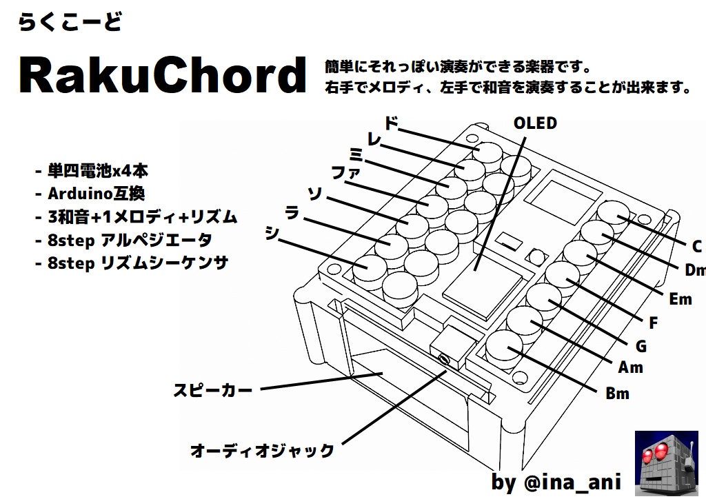自作電子楽器 RakuChord(らくこーど) v1.4