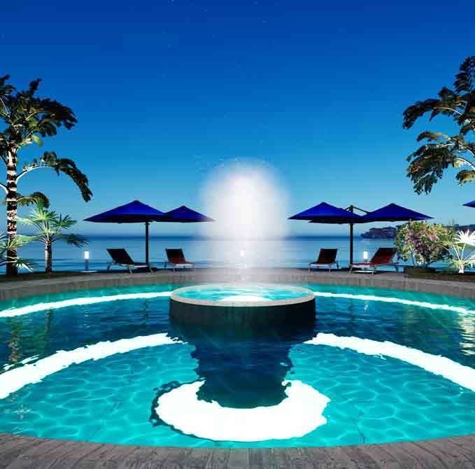 【配信用背景素材】プールサイド(フリー素材あり)