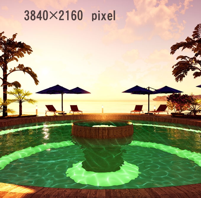【配信用背景素材】プールサイド(フリー素材あり)