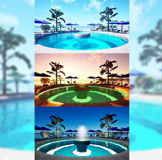 【配信用背景素材】プールサイド(フリー素材あり)