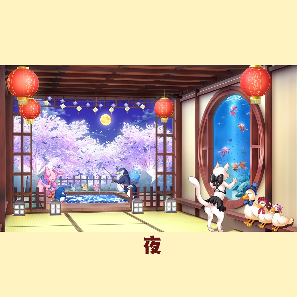 【動く配信背景】動物達とお花見