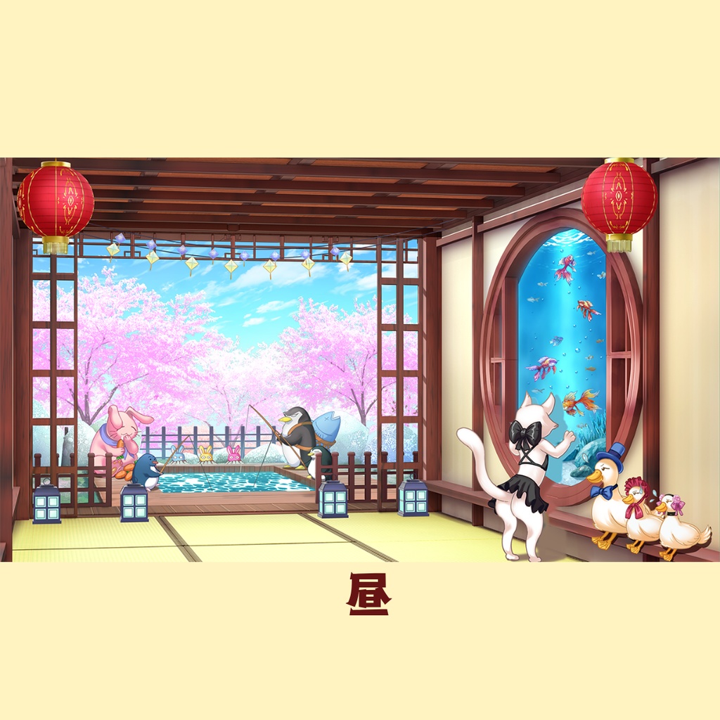 【動く配信背景】動物達とお花見