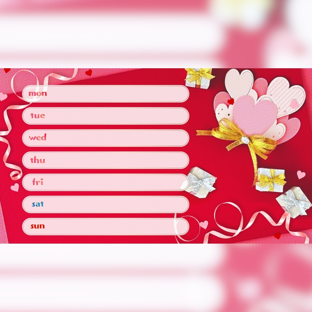 週間スケジュール表素材【バレンタインシーズン ヨコ】