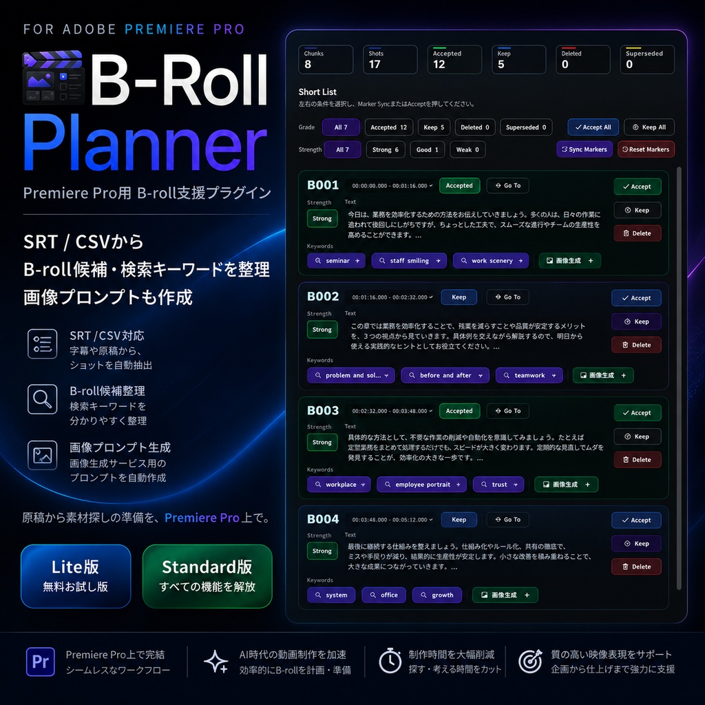 インサート B-roll支援プラグイン B-Roll Planner