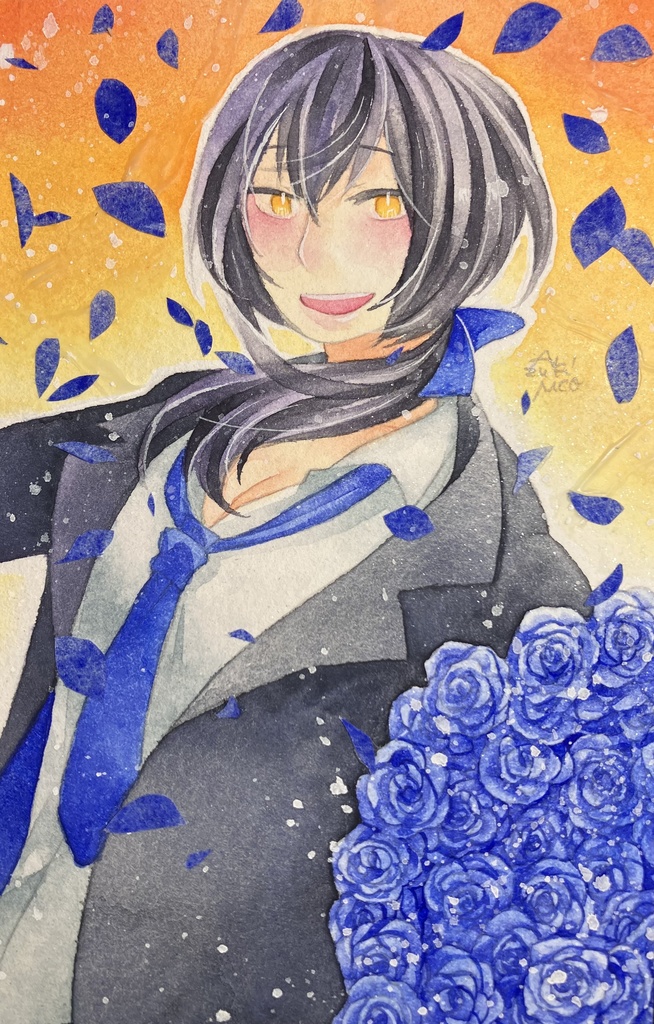 青薔薇の麗人(透明水彩原画)