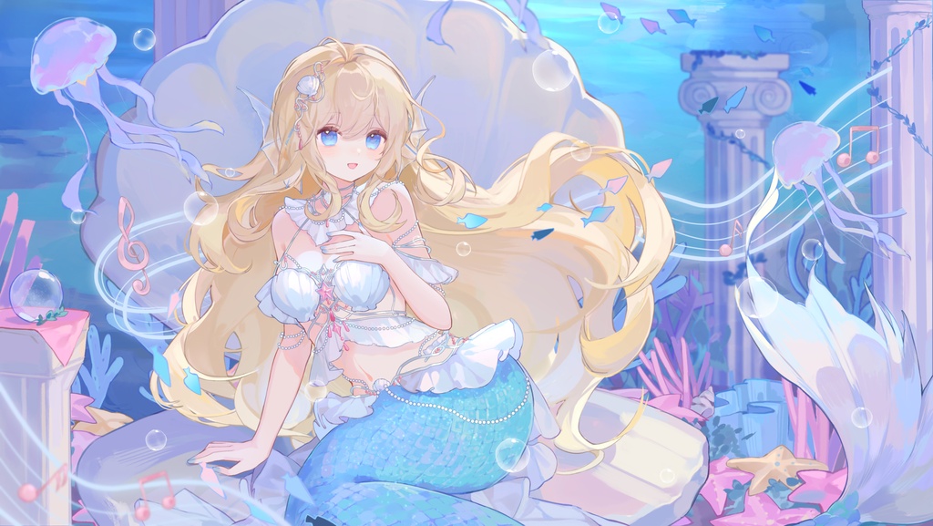 【商用】【YCH base】イラストテンプレート素材Vtuber素材人魚の歌