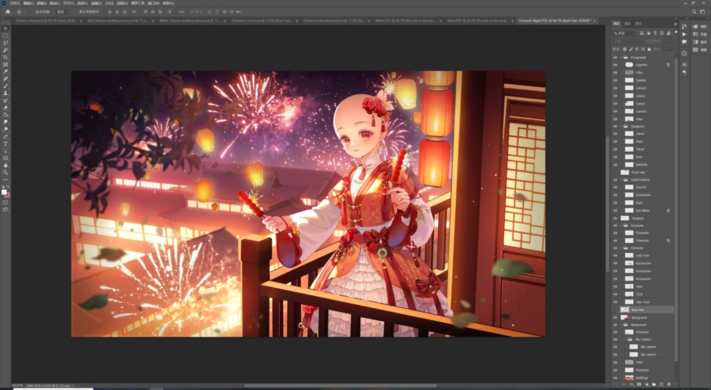 【商用】【YCH base】イラストテンプレート素材Vtuber素材花火の夜