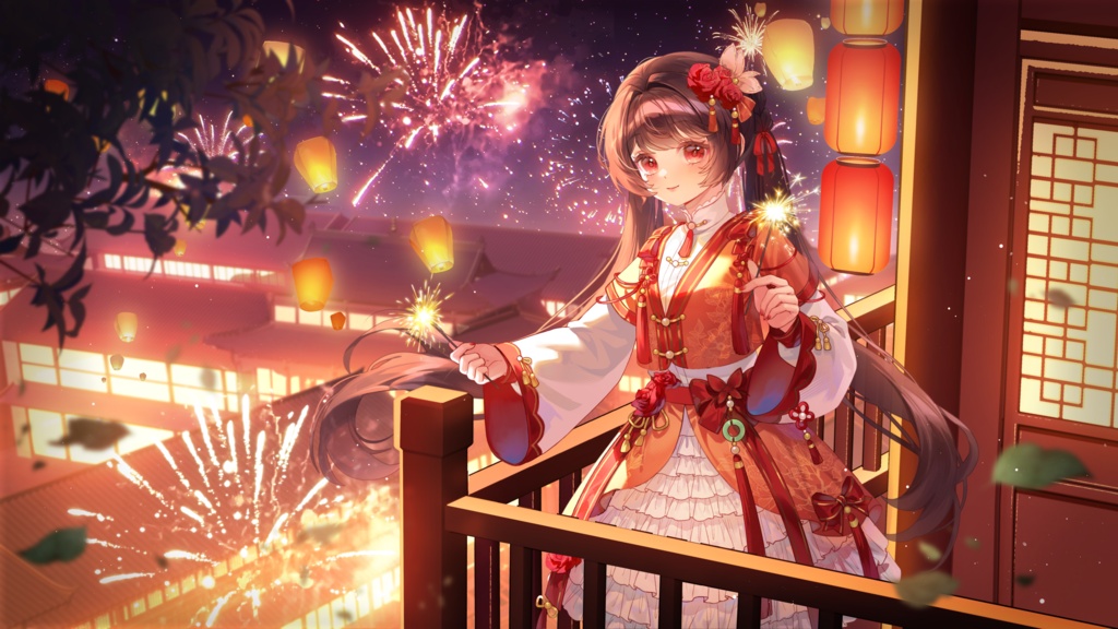 【商用】【YCH base】イラストテンプレート素材Vtuber素材花火の夜