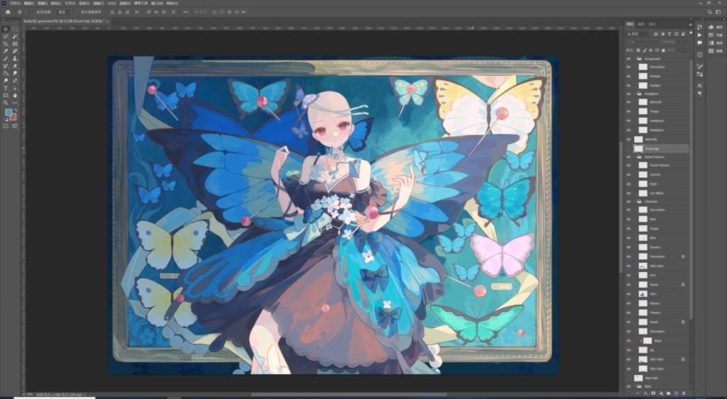 【商用】【YCH base】イラストテンプレート素材Vtuber素材蝶の標本
