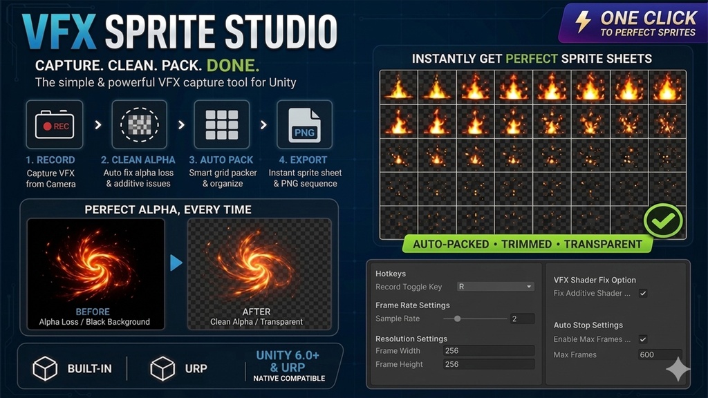 Unity VFX Sprite Studio - Record, Remove Background & Generate Sprite Sheets