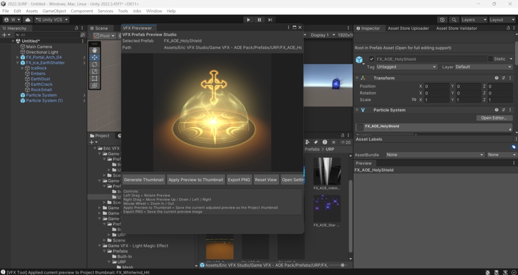 Unity VFX Prefab Preview Studio (Instant preview, Custom thumbnails, Export PNG)