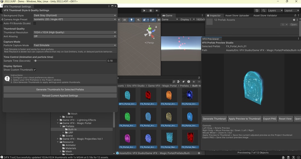 Unity VFX Prefab Preview Studio (Instant preview, Custom thumbnails, Export PNG)