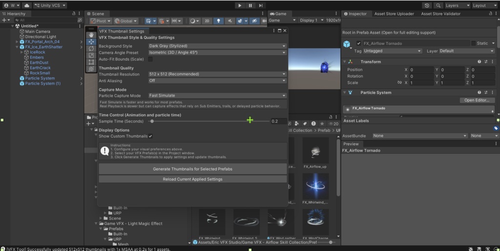 Unity VFX Prefab Preview Studio (Instant preview, Custom thumbnails, Export PNG)