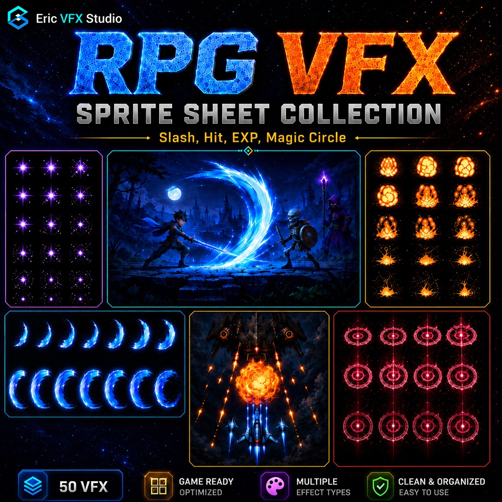 RPG VFX Sprite Sheet Collection(Slash,Hit,EXP,Magic Circle)