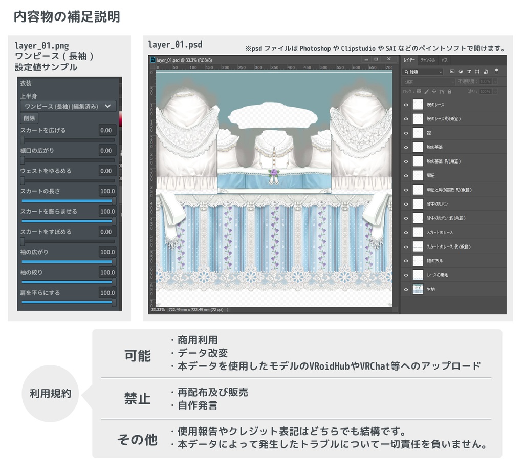 VRoid Studio 手編みレースのロリータワンピース テクスチャー
