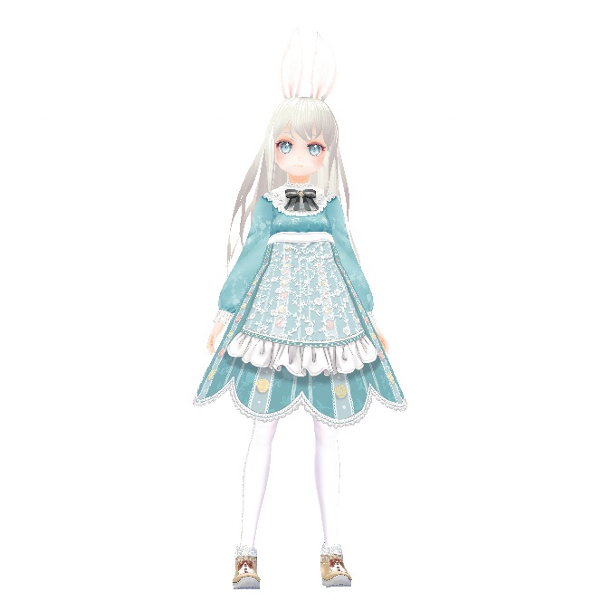 VRoid Studio 兎耳の少女 ロリータエプロンドレスのテクスチャーと髪型のobjファイル