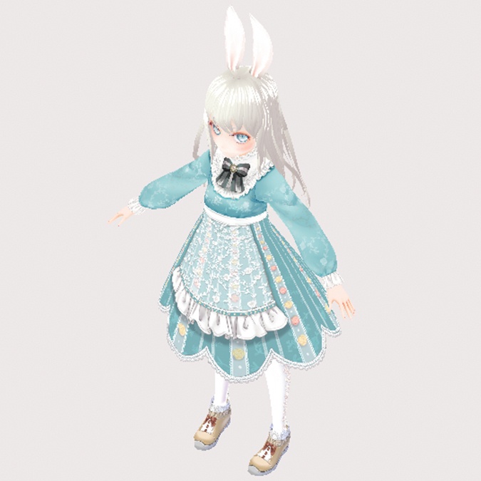 VRoid Studio 兎耳の少女 ロリータエプロンドレスのテクスチャーと髪型のobjファイル