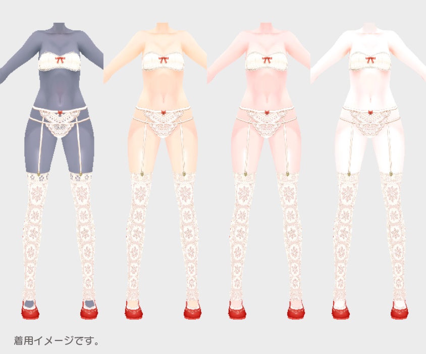 vroidstudio用テクスチャー(正式版対応) ガーターベルト、靴下、靴、インナー下着上下セットunderwear