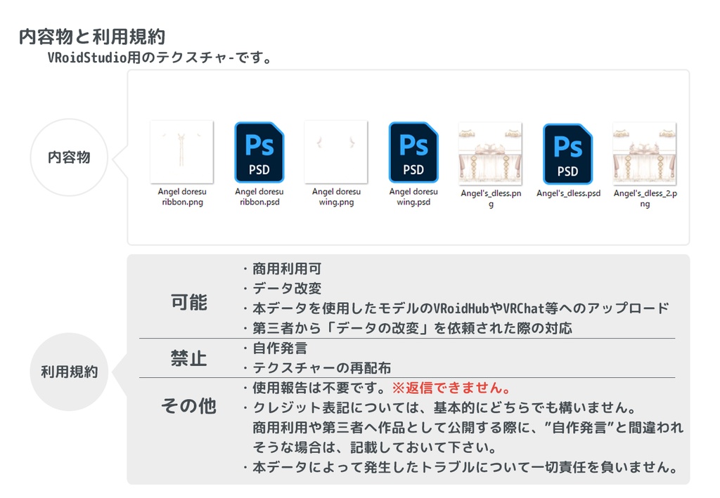 vroidstudio用テクスチャー(正式版対応) 天使のドレス 天使の羽 ロリータ衣装