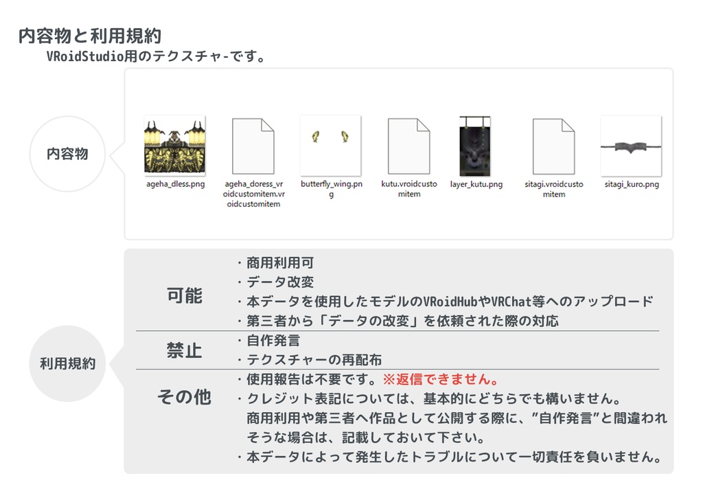 vroidstudio用テクスチャー(正式版対応) アゲハ蝶のドレス アゲハ蝶の羽とロリータ衣装