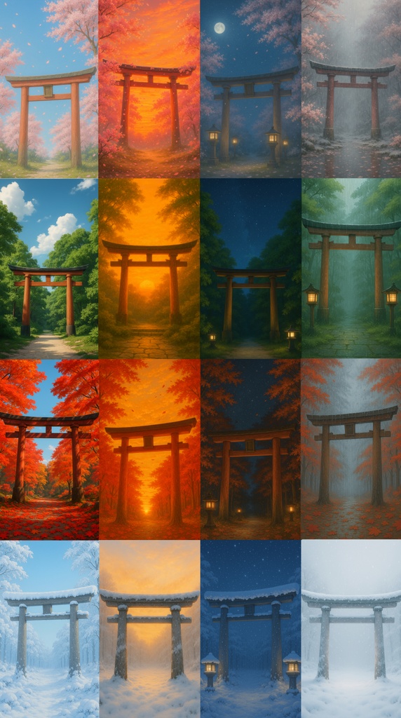 スマホ背景 鳥居と刻む四季セット