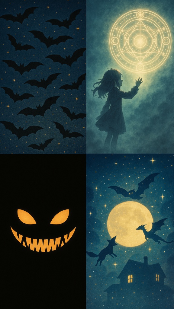 スマホ背景 ハロウィン④　影のハロウィン｜幻想シルエット壁紙16種セット