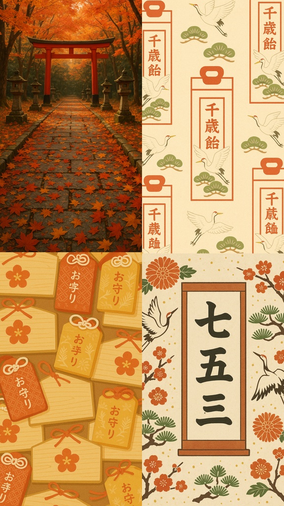 スマホ背景　祝の景色｜七五三モチーフ壁紙16種セット